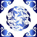 中式藍白青花瓷花紋圖案