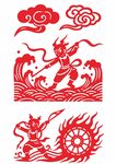傳統(tǒng)剪紙矢量哪吒風(fēng)神話人物圖案