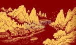 古風(fēng)河流山川村莊手繪背景