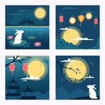 中秋月夜玉兔插畫(huà)組圖