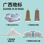 廣西地標(biāo)建筑文創(chuàng)矢量插畫(huà)貼紙