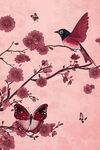 粉枝上的鳥蝶春日?qǐng)D景