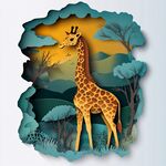 長(zhǎng)頸鹿置身紙藝風(fēng)自然景觀