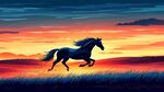 夕陽下奔騰的駿馬
