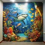 海底世界鯊魚(yú)壁畫(huà)奇幻景