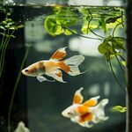 金魚悠游于水草間的畫面