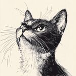 仰望的貓咪黑白插畫