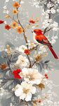 花鳥繪景 紅羽鳥棲繁花間