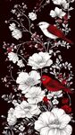 花鳥(niǎo)圖飾 紅鳥(niǎo)棲于繁花間