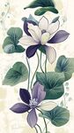 淡雅荷花荷葉插畫圖案