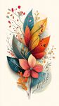 繽紛秋葉與嬌艷花朵插畫
