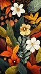 秋季花卉植物圖案插畫