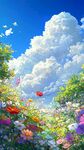 夢幻花海與藍天白云