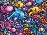 繽紛海底世界卡通插畫