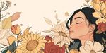 女孩沉醉于繽紛花卉中