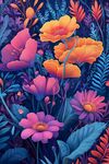 夢幻絢麗花卉插畫