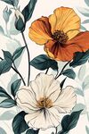 花卉插畫(huà) 橙白花朵與綠葉