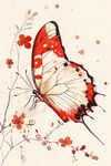 紅蝶棲花圖