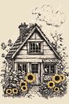 田園風(fēng)小屋旁的向日葵美景