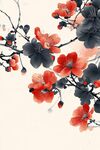 水墨紅梅圖