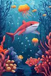 鯊魚暢游多彩海底世界