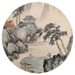 新中式圓形水墨山水 