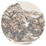 新中式圓形水墨山水