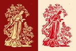古典明代女子桂花藝術(shù)圖案
