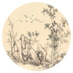 新中式水墨山水圓形裝飾畫