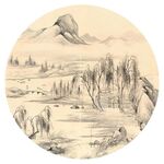 新中式水墨山水圓形裝飾畫