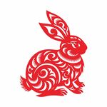 紅色剪紙風(fēng)可愛兔子圖案