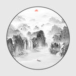 圓形水墨山水