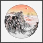 圓形泰山日出國畫