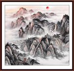 泰山日出國(guó)畫(huà)泰山