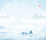 山水淡雅國(guó)風(fēng)背景國(guó)畫(huà)日落淡藍(lán)