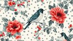 花鳥圖案 靈動鳥兒伴嬌艷花朵