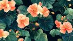 橙色花卉與綠葉精美圖案