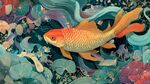 水中金魚暢游于多彩植物間