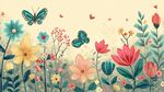 春日花卉蝴蝶夢幻插畫
