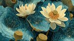 藍(lán)調(diào)荷花荷葉藝術(shù)插畫