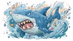 憤怒鯊魚在海浪中咆哮