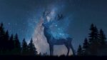 夢(mèng)幻星空下的幾何輪廓麋鹿