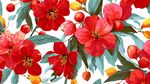 紅色花卉與果實水彩圖案