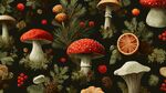 森林蘑菇與植物夢幻插畫