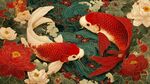 雙錦鯉戲于繁花碧波間