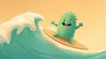 綠色萌物快樂沖浪瞬間