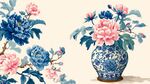 青花瓷瓶中的牡丹花卉