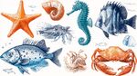 海洋生物手繪插畫集合
