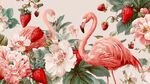 火烈鳥與花卉草莓的夢(mèng)幻圖景