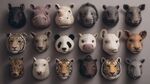 多樣動物面具整齊排列展示